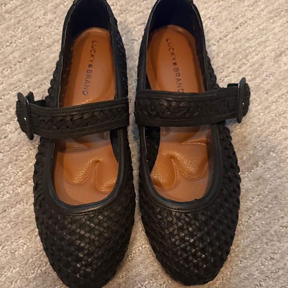 Lucky Brand Black Woven Mary Jane Flats with Buckle Strap. New without box.